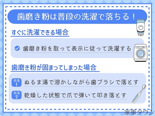 歯磨き粉は普段の洗濯で落ちる！