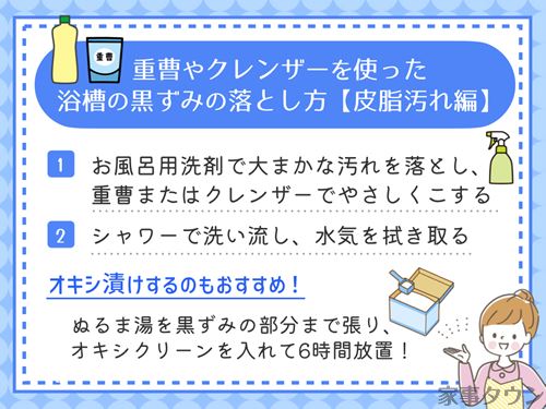 重曹やクレンザーを使った浴槽の黒ずみの落とし方（皮脂汚れ編）