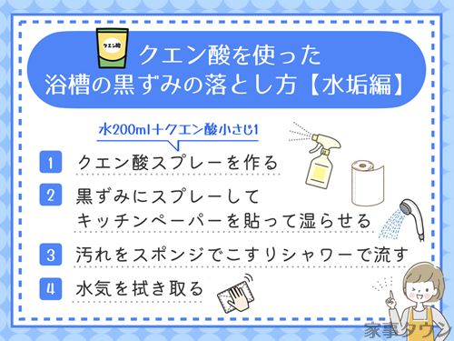 クエン酸を使った浴槽の黒ずみの落とし方（水垢編）